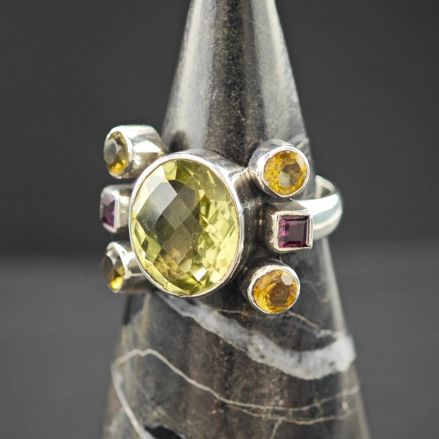 Nicky Butler Quartz Citrine, Garnet Ring Sterling Silver Size 7 3/4