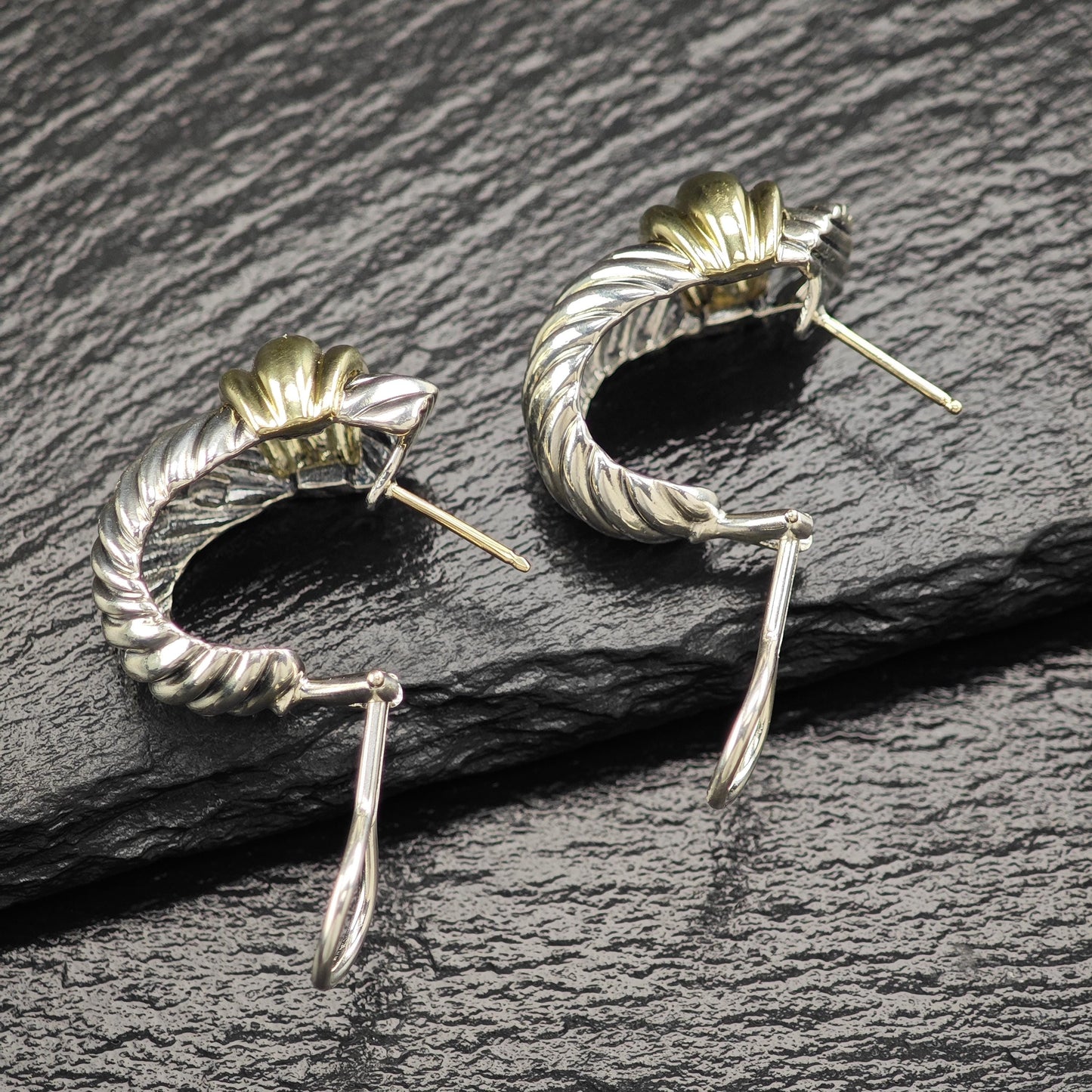 AS IS David Yurman Gold Shrimp 14K, Gold Post Omega Back Earrings Sterling Silver
