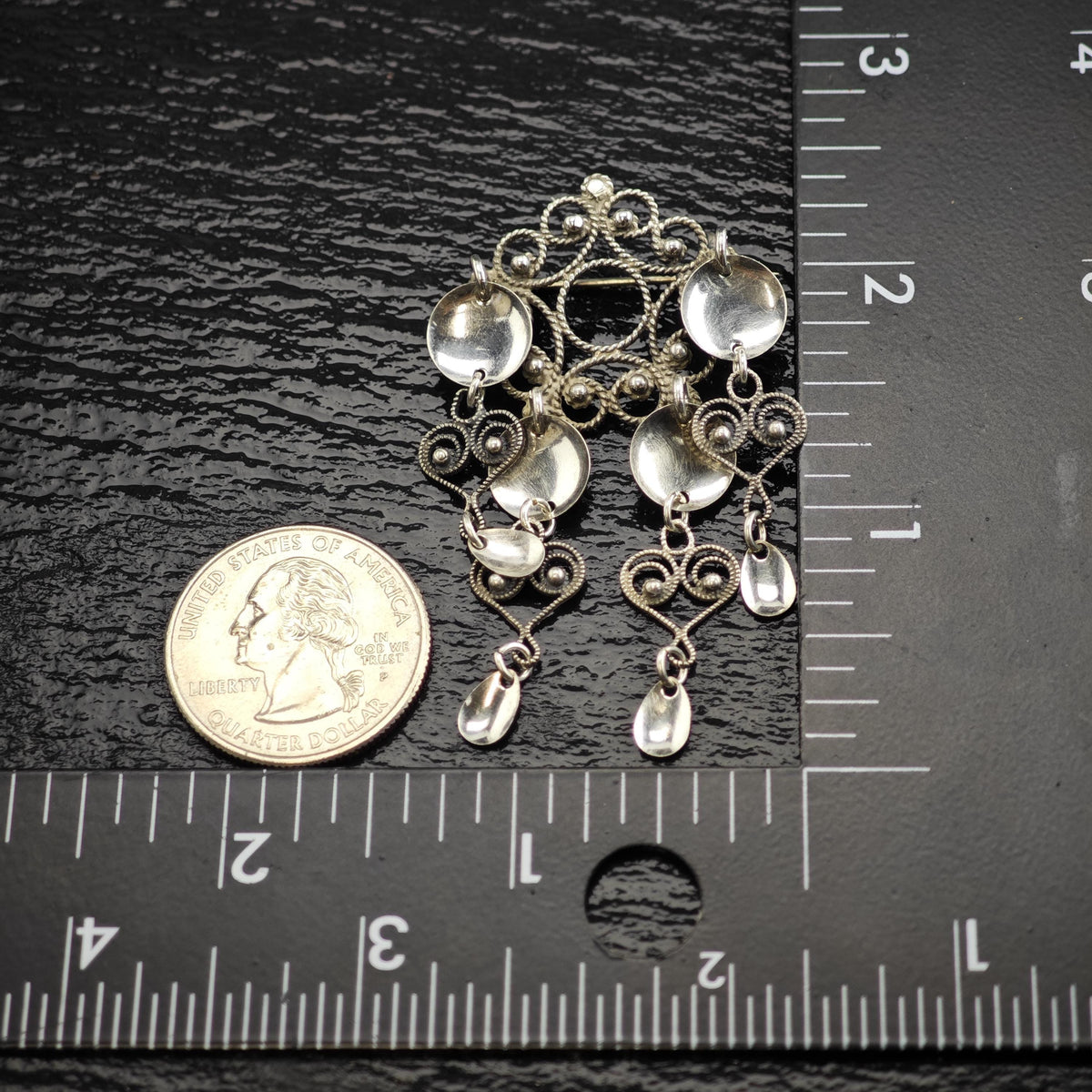 Scandinavian Dangle Hearts Sterling Silver Brooch B2266