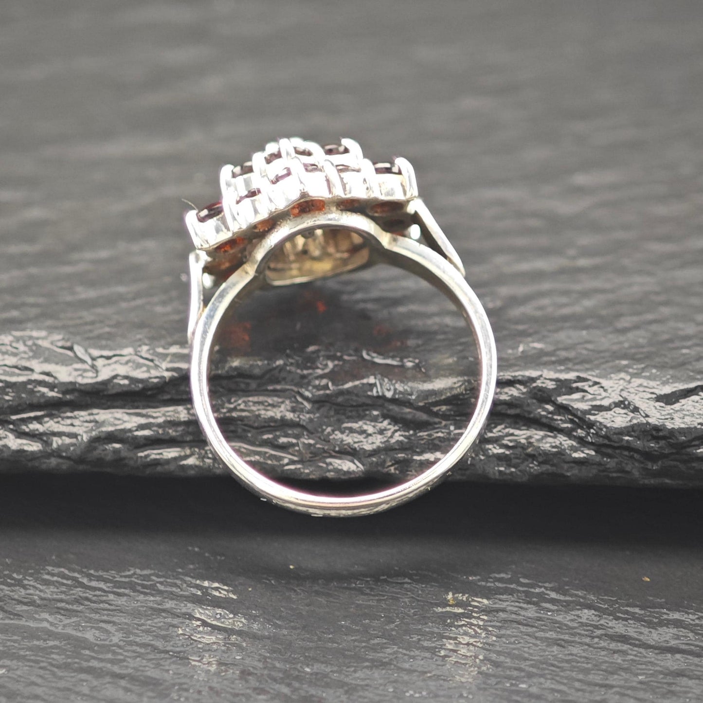 CNA Garnet Floral Ring Sterling Silver