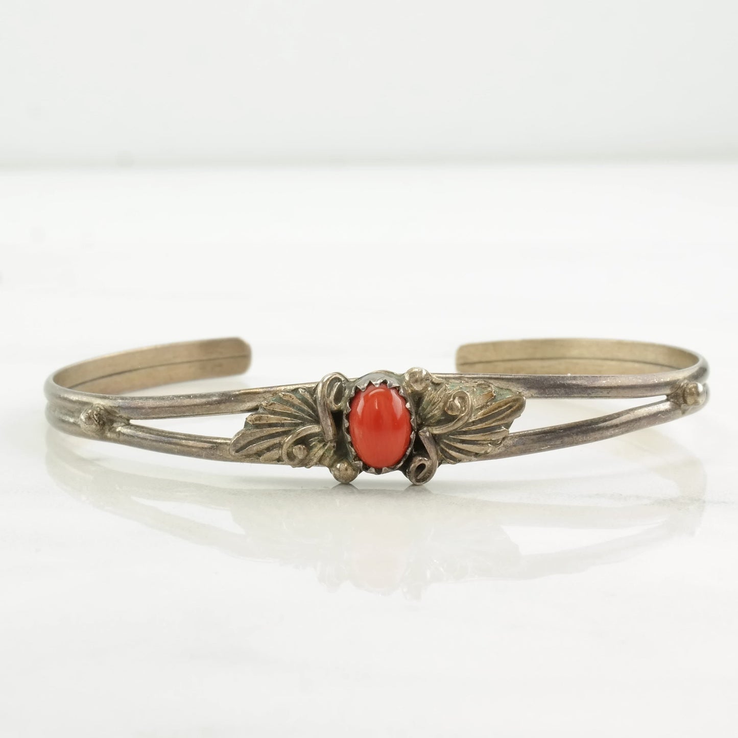 Native American Sterling Silver Cuff Bracelet Coral