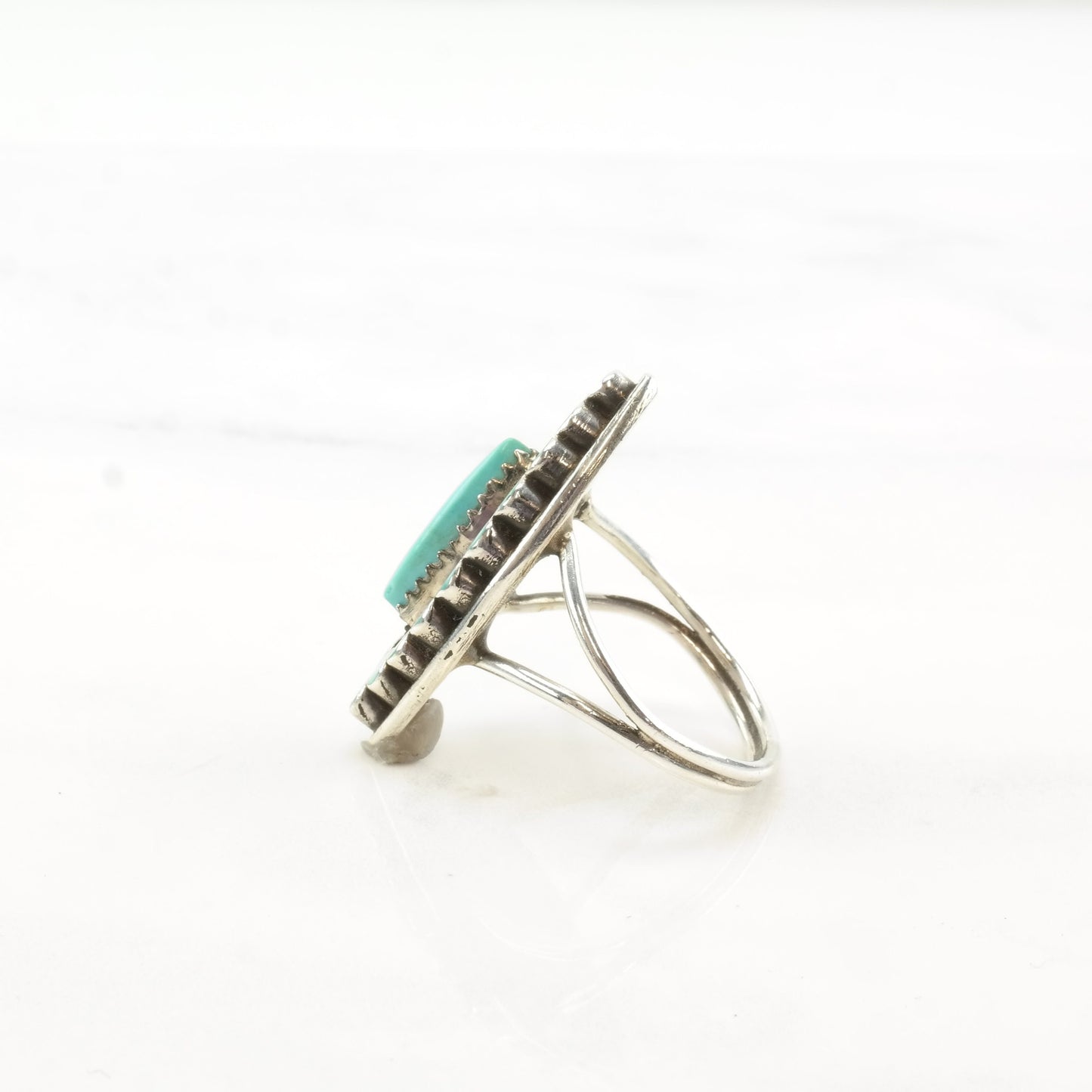 Vintage Dishta Style Silver Ring Turquoise Cluster Zuni Sterling Size 8 1/2