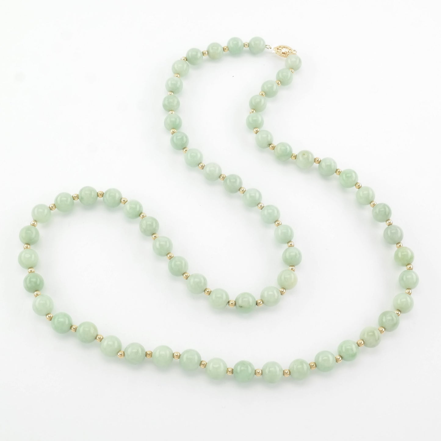 Vintage Jade 8mm Bead, 14K Gold Necklace