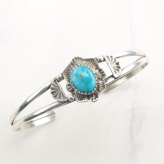 Native American Sterling Silver Cuff Bracelet Turquoise Oval