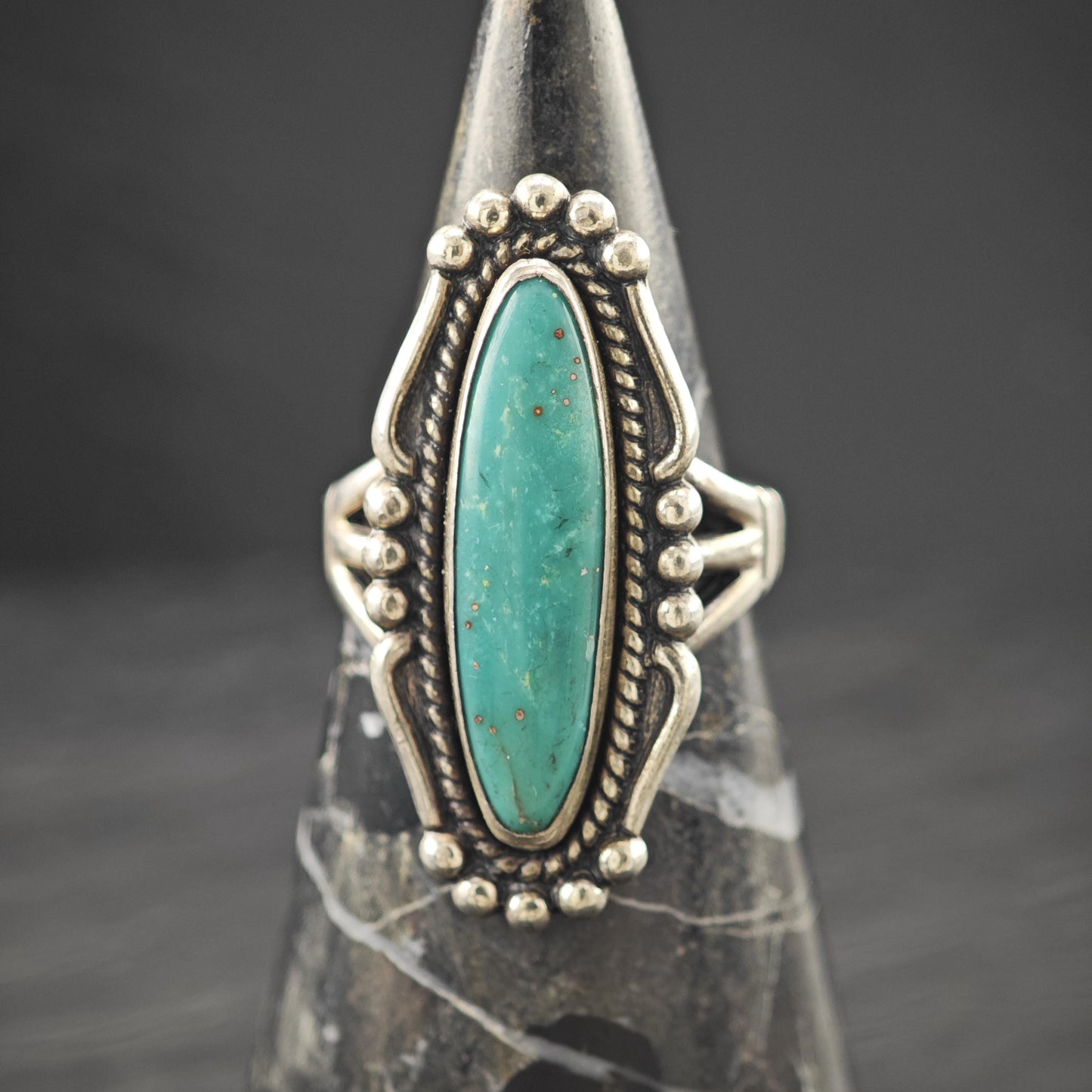 Bell Trading Navette Turquoise Ring Sterling Silver Size 7 3/4 R5970