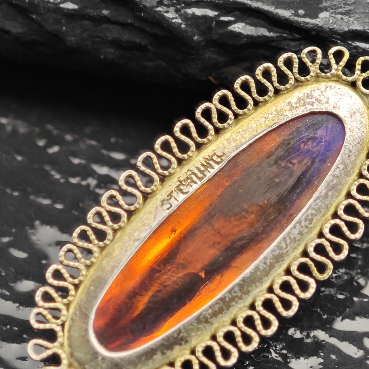 Dragon's Breath Opal Glass Pendant Sterling Silver P3049