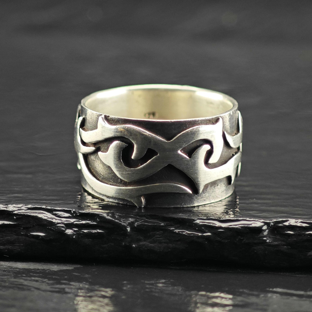 Barded Abstract Overlay Band Sterling Silver Sz 11 1/2 R6873