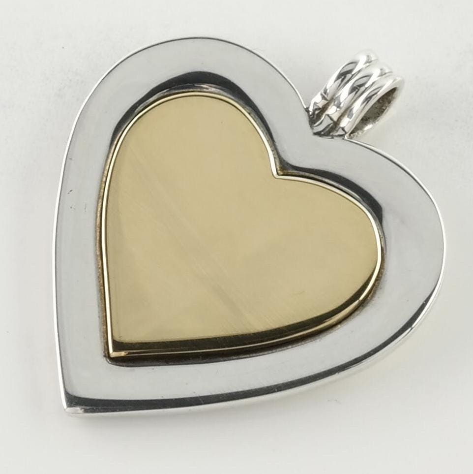 Vintage Tiffany & Co Heart 18K Gold Center Sterling Silver Pendant