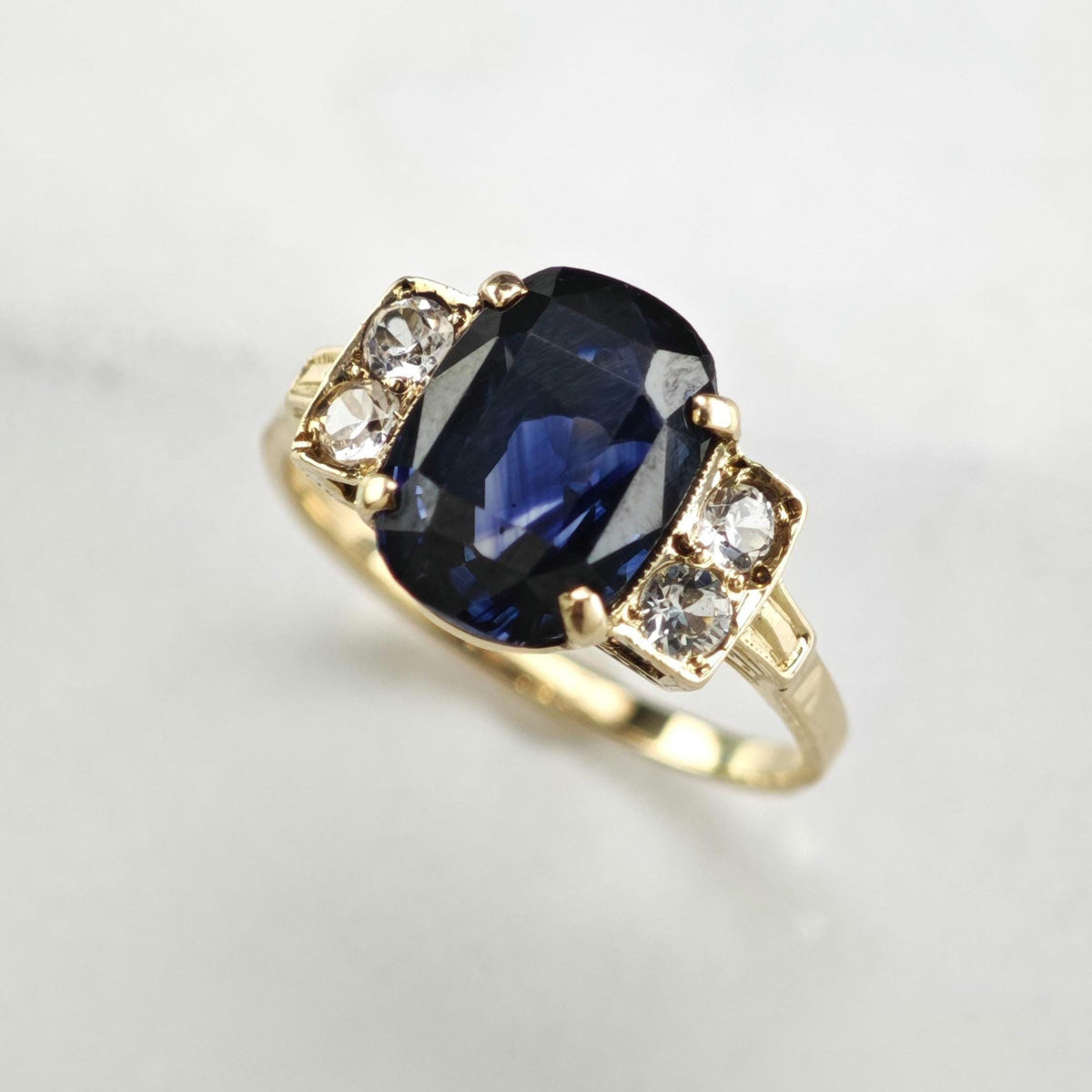 Sapphire & White Topaz 14K Gold Ring Sz 6 1/2 R6788