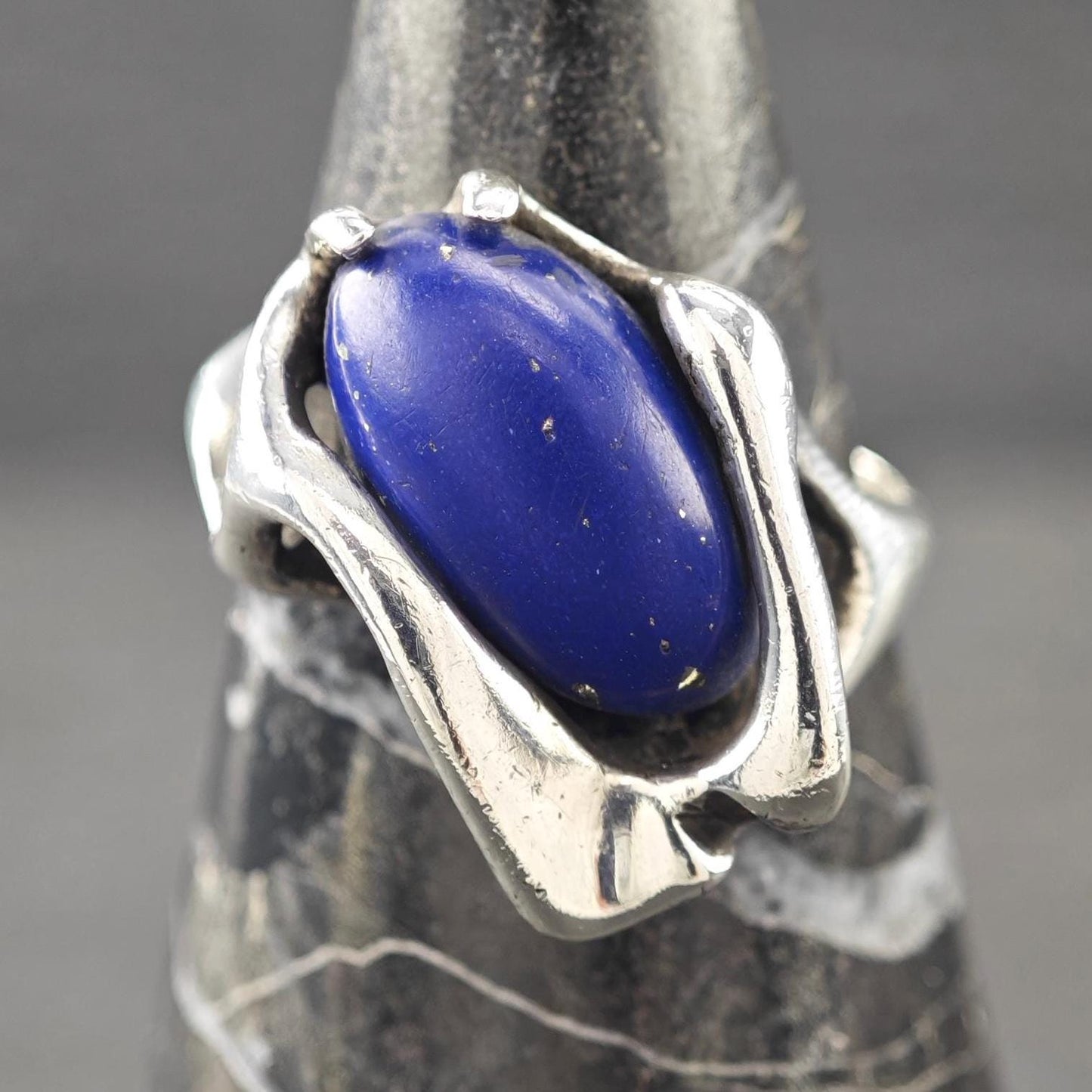 Vintage Abstract, Lapis Ring Sterling Silver