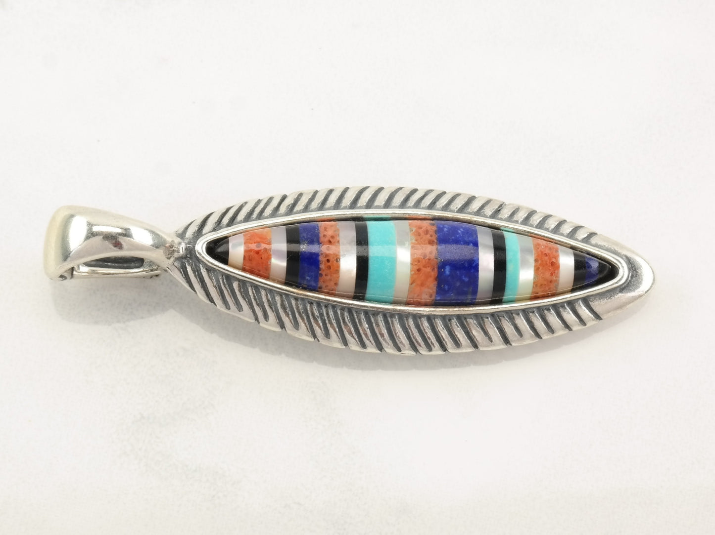 Vintage Relios Multi Gemstone Inlay Sterling Silver Pendant