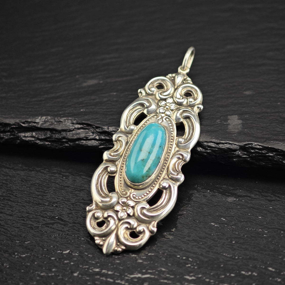Towle Art Nouveau Style Turquoise Sterling Silver Pendant P3085