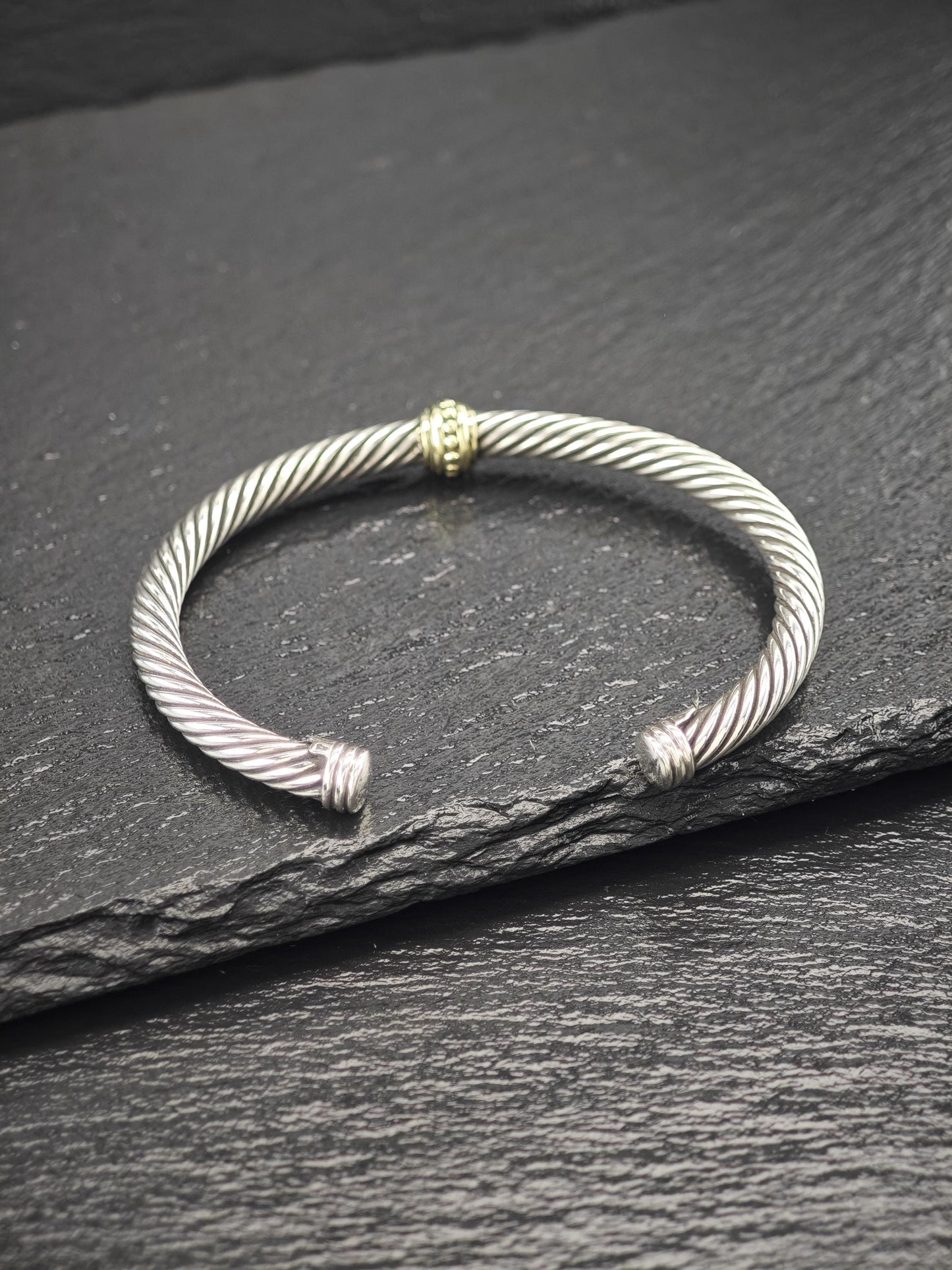 David Yurman 5mm 14K Gold, Single Station Cable Bracelet Sterling Silver