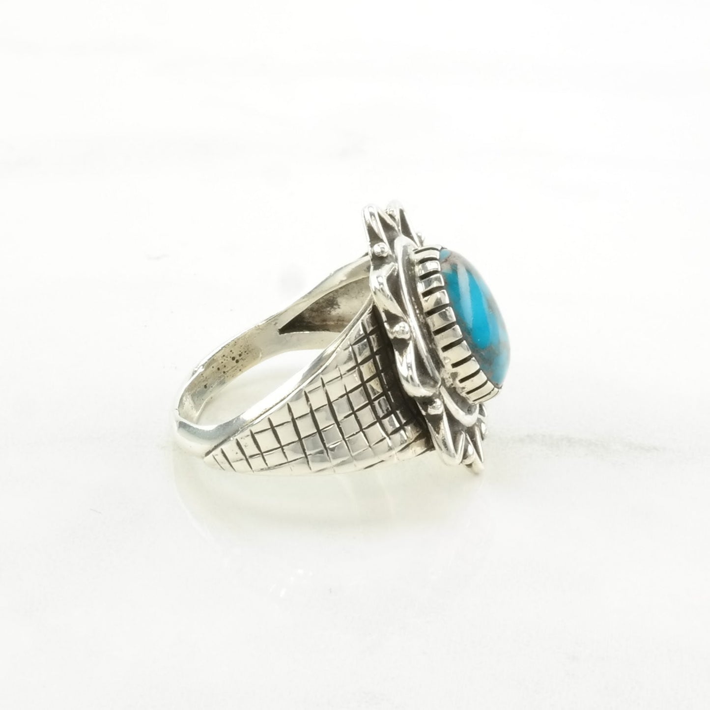 Darrell Cadman Silver Ring High Grade, Turquoise Star Sterling Blue Size 9 1/4