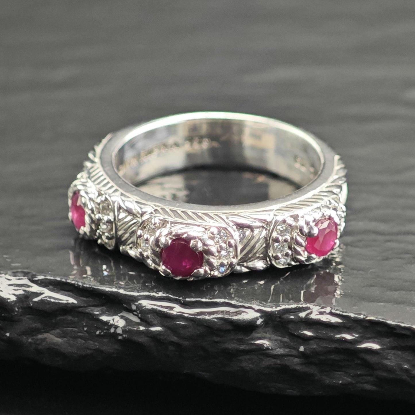 Judith Ripka Ruby, CZ Band Sterling Silver Ring Sz 6 R6695