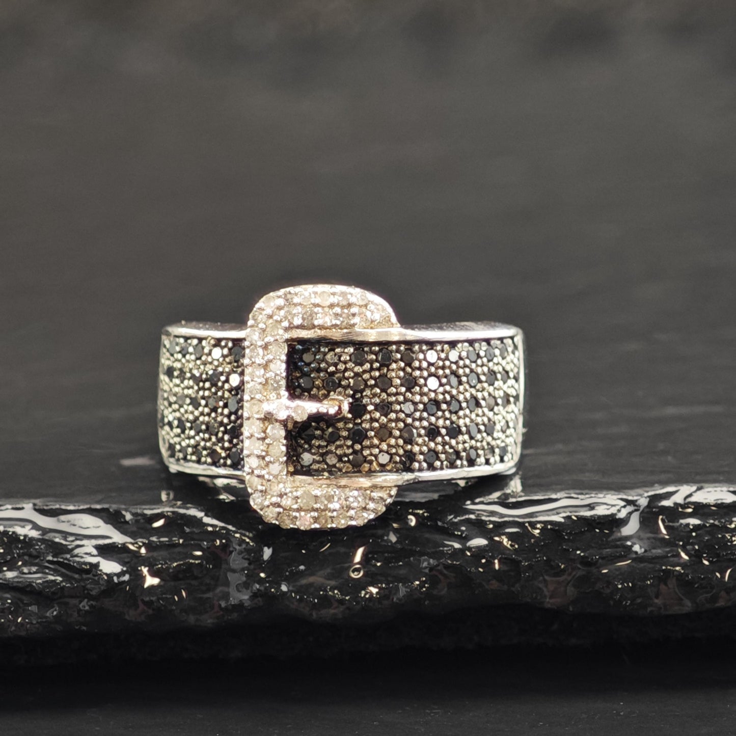 Multicolor Diamond Belt Buckle Sterling Silver Ring Sz 5 1/4 R6611