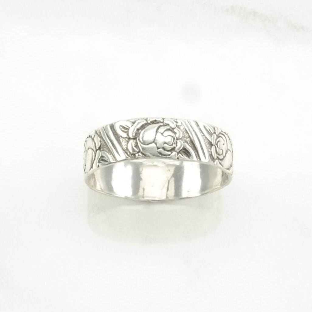 Sterling Silver Ring Floral Band Size 6 1/2