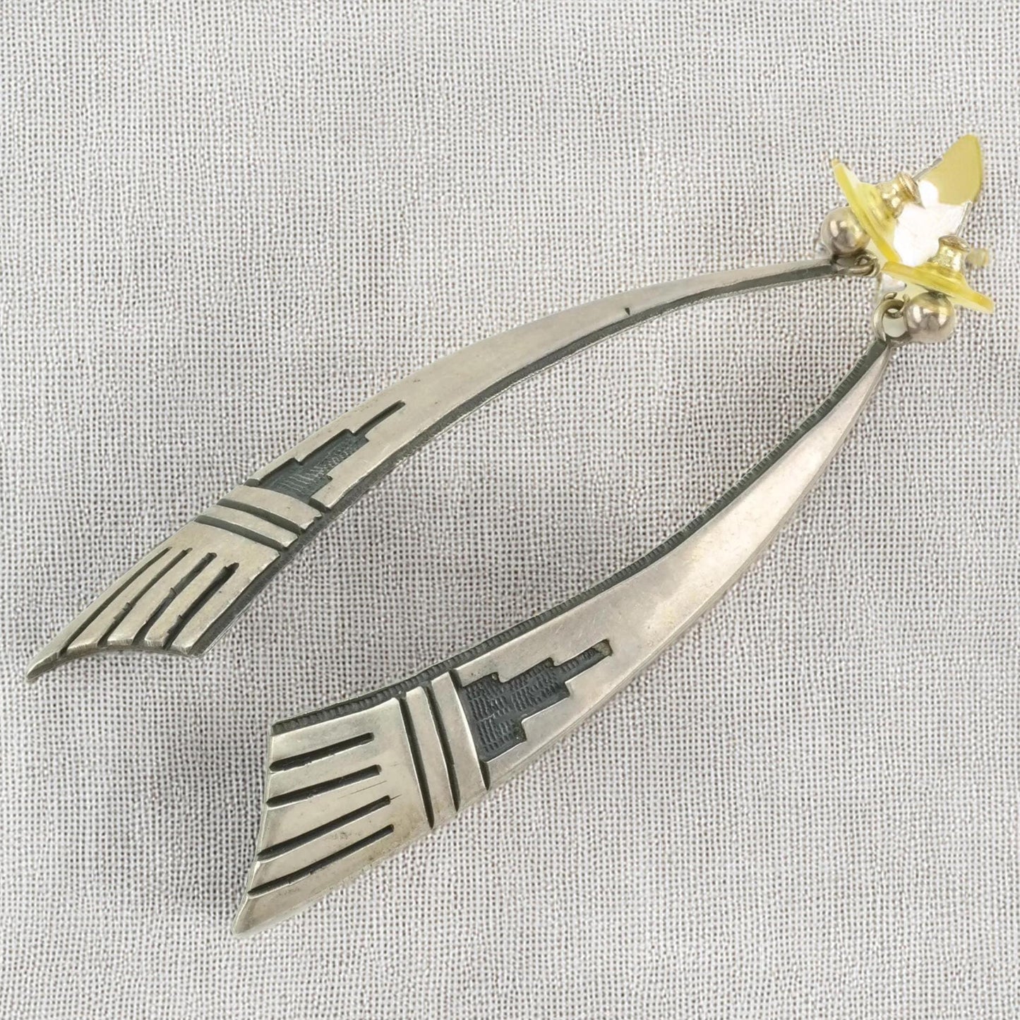 Native American Sterling Silver Long Overlay Earrings Stud Dangle