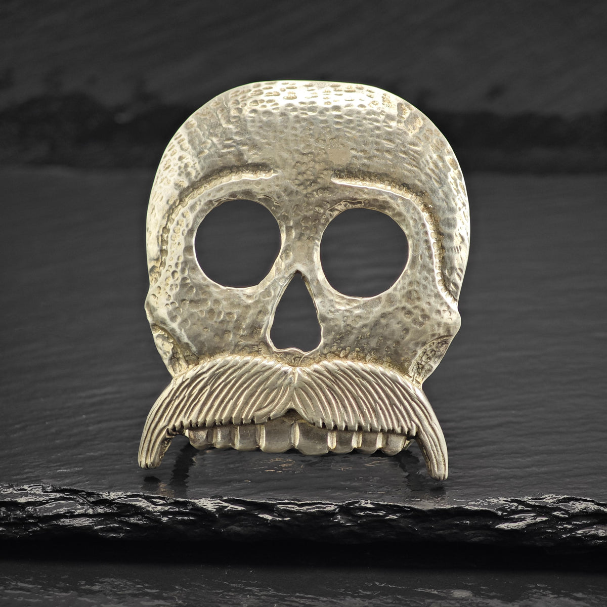 Vintage Skull, Mustache 1 1/4" Belt Buckle Sterling Silver MISC0407