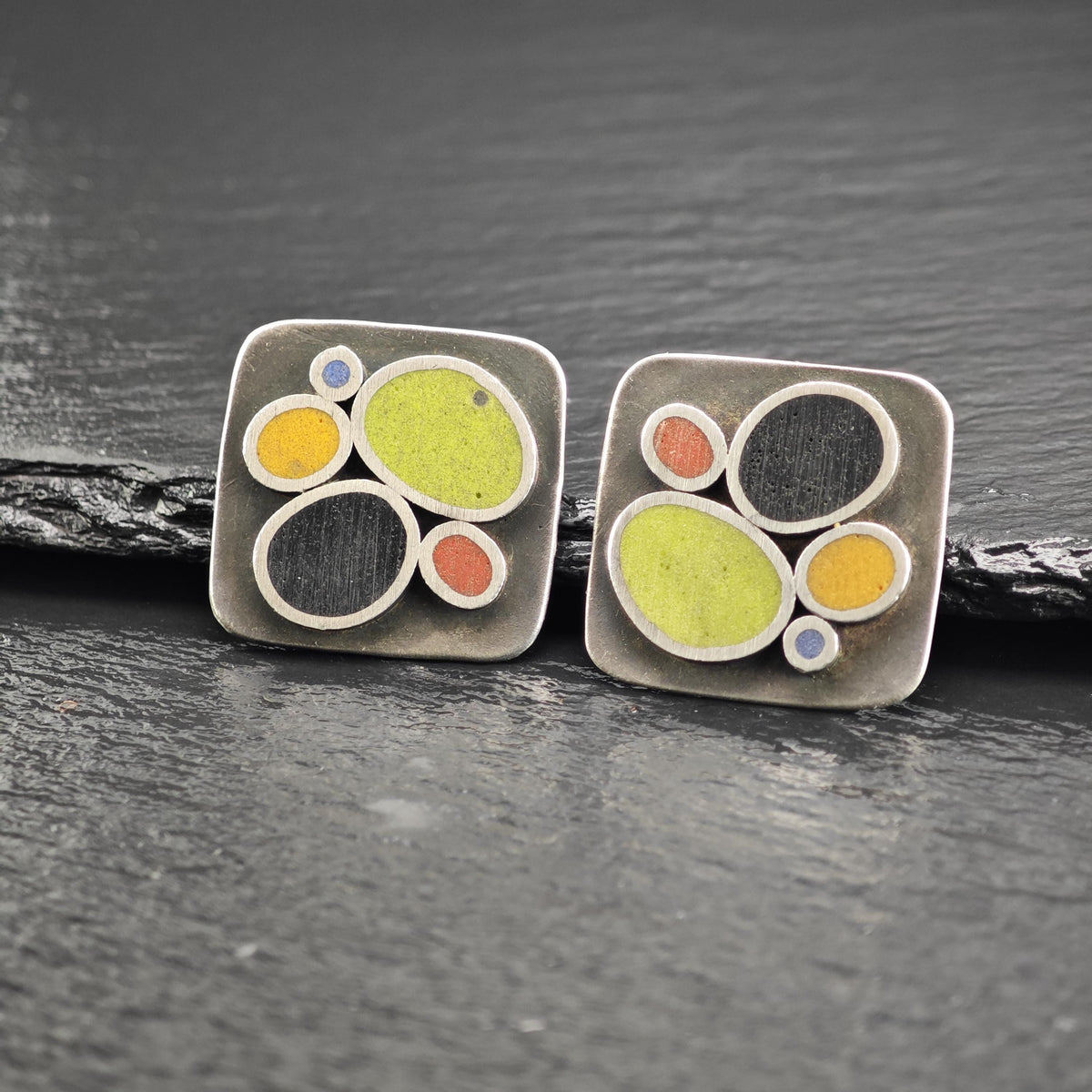 Multicolor Artist Resin Inlay Stud Sterling Silver Earrings ER3229