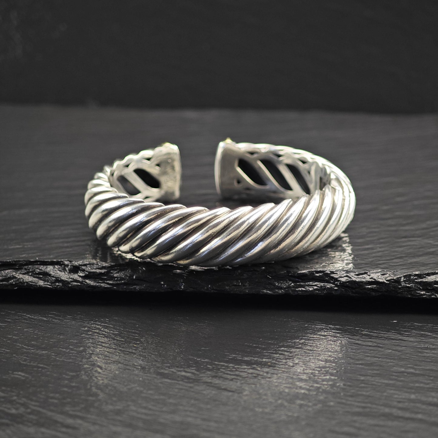David Yurman Wide Cuff Bracelet 15mm 18k Gold Accent Sterling Silver
