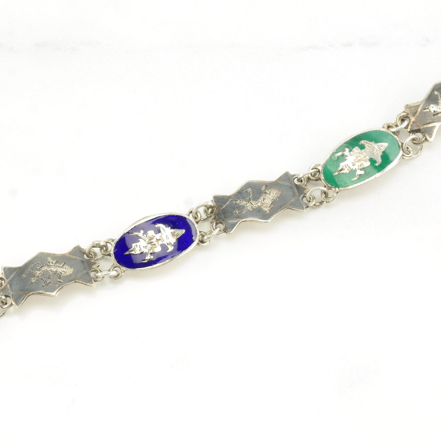 Vintage Siam Sterling Silver Link Bracelet Enamel, Nielo