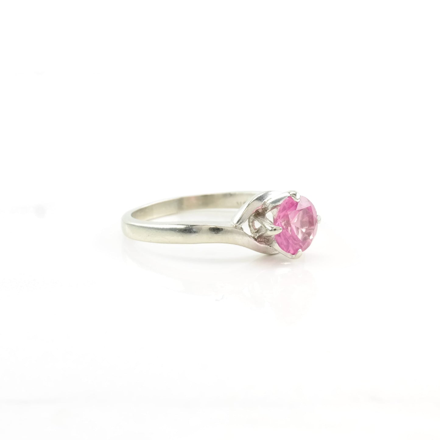 10k White Gold Ring Lab Pink Sapphire Solitaire Pink Size 7