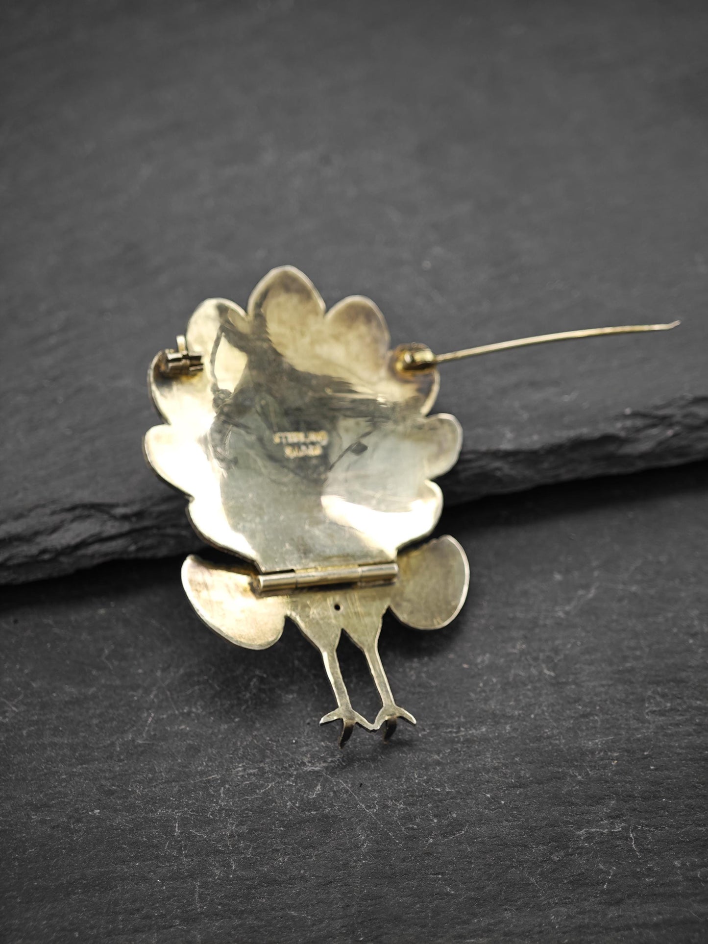 Vintage Siam, Enamel, Peacock Sterling Silver Brooch