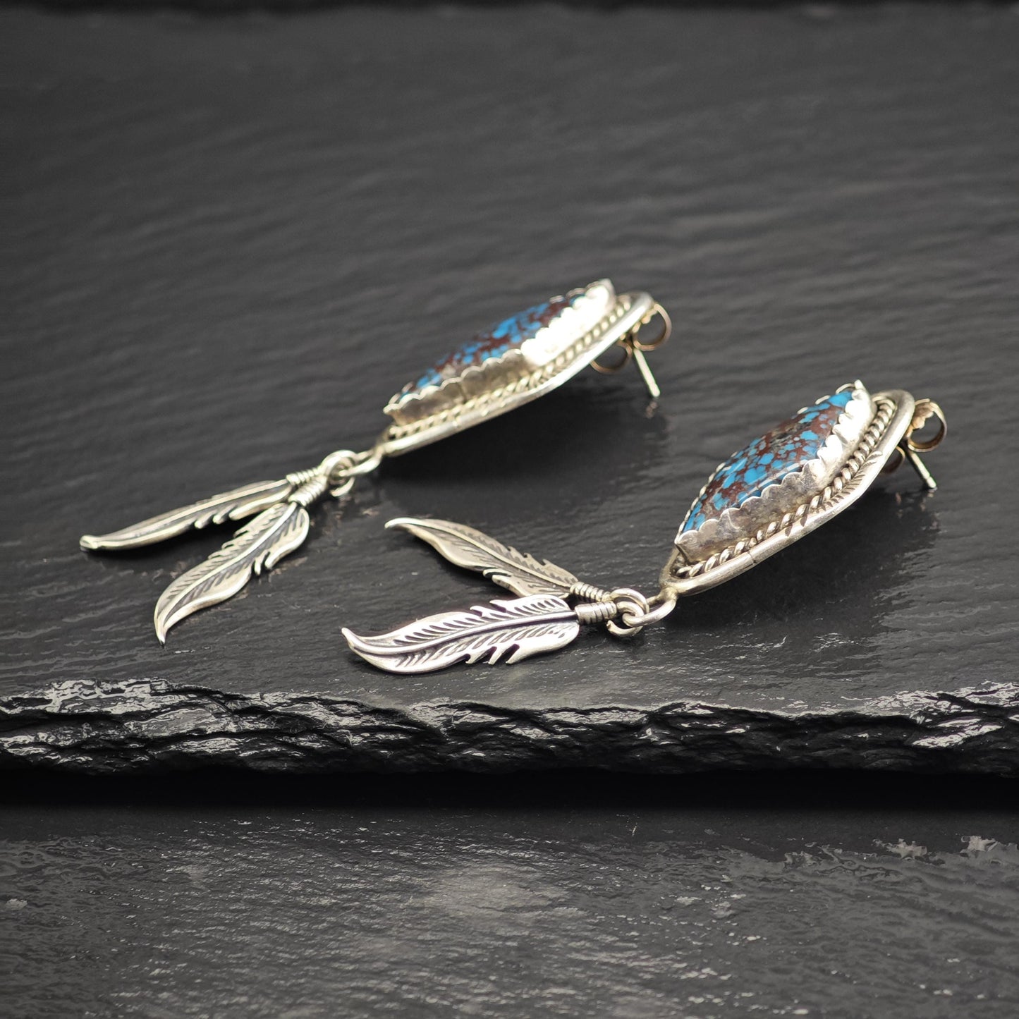 Native American Blue Spiderweb Turquoise Sterling Silver Earrings ER3126