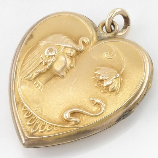 Vintage Art Nouveau Locket Cleopatra Gold Fill Pendant