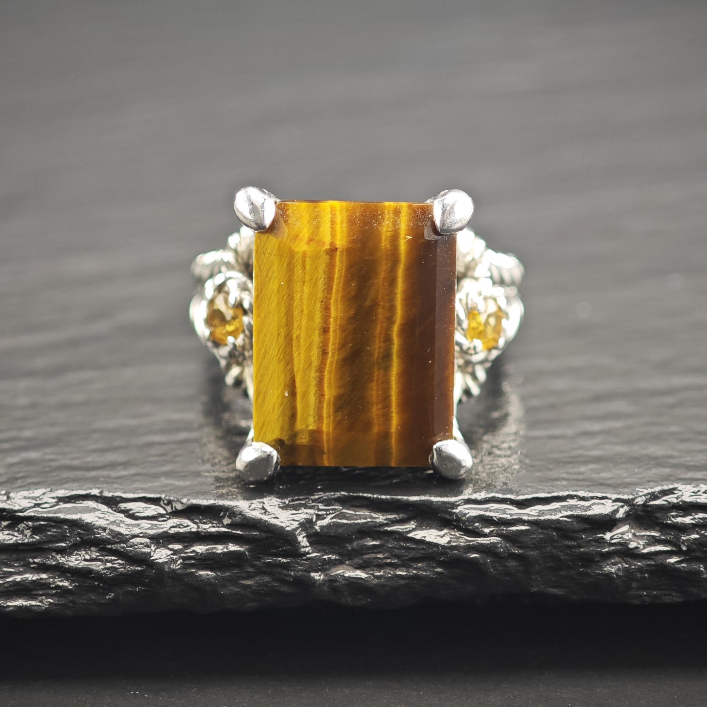 Judith Ripka Tiger's Eye, Citrine Sterling Silver Ring Sz 7 R6742
