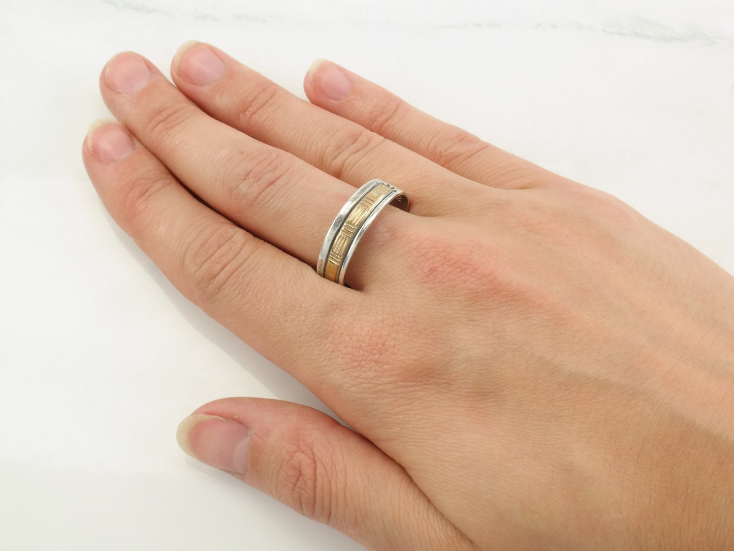 Sterling Silver Ring 12K Gold Fill Accent Minimalist Band Size 11