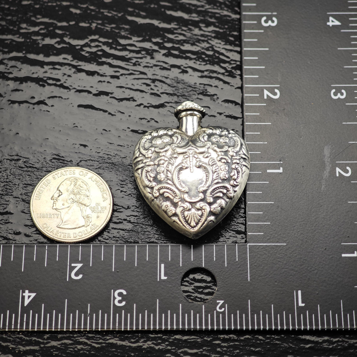Art Nouveau Repousse Heart Shaped Sterling Silver Posion Bottle MISC0405