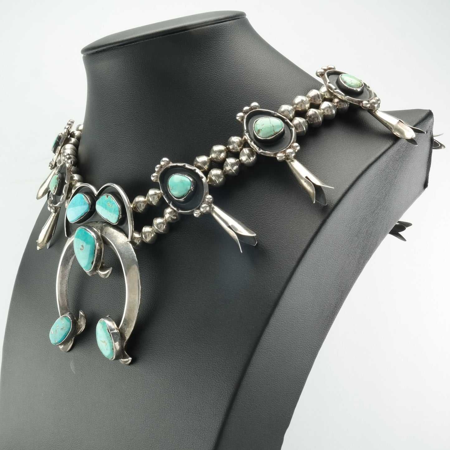 Squash Blossom Sterling Silver Turquoise Shadowbox Necklace