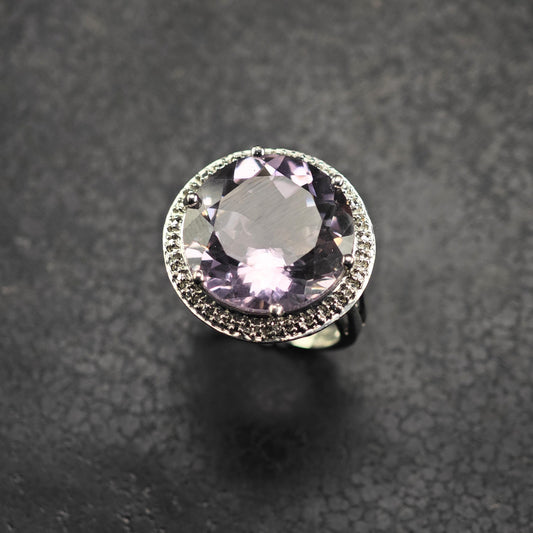 Large Amethyst CZ Sterling Silver Ring Sz 4 1/2 R6838