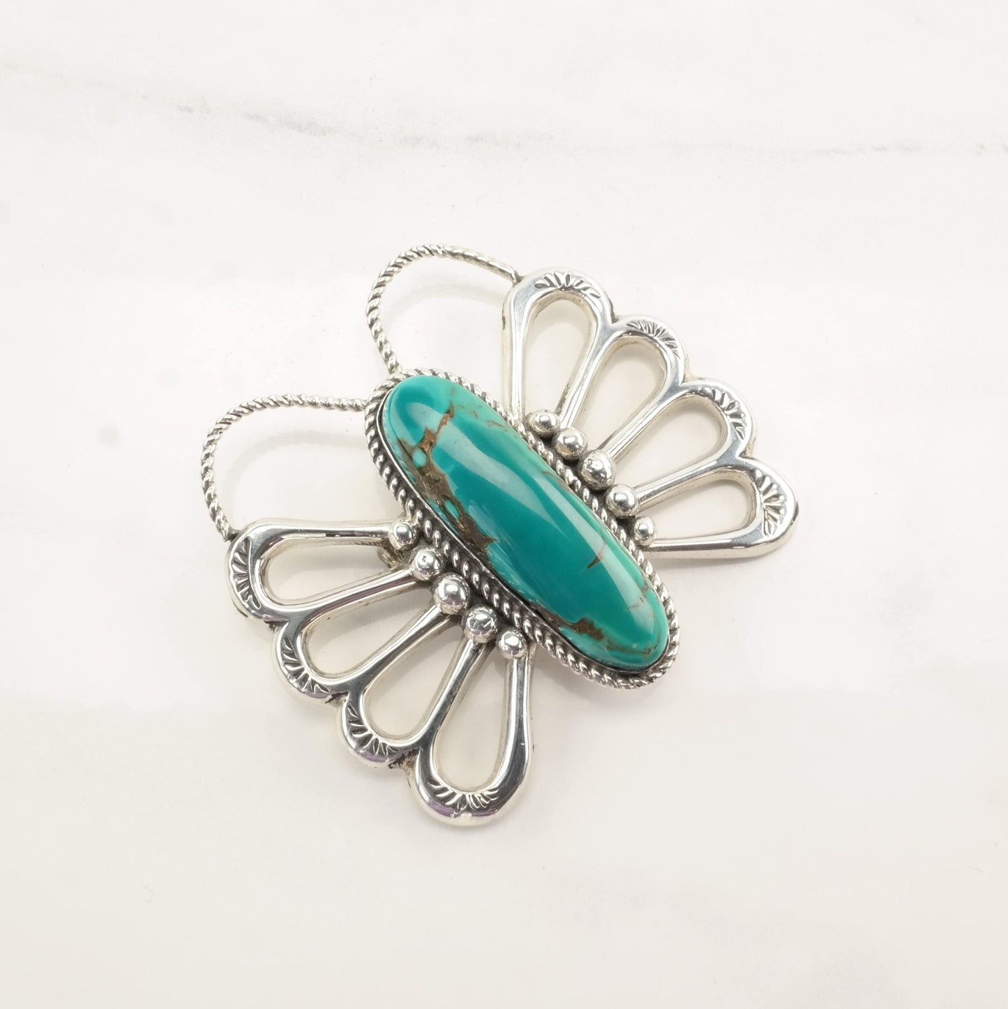 Native American Sterling Silver Brooch Butterfly Turquoise