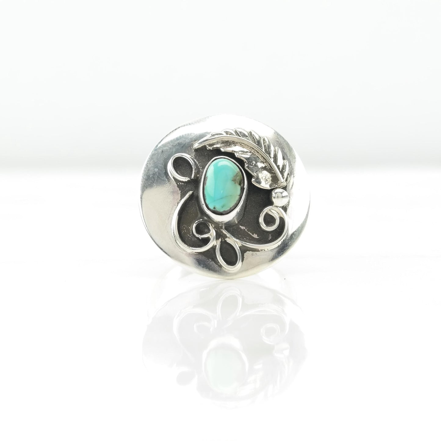 Vintage Rescued Silver Ring Turquoise Feather Sterling Blue Size 9 1/2