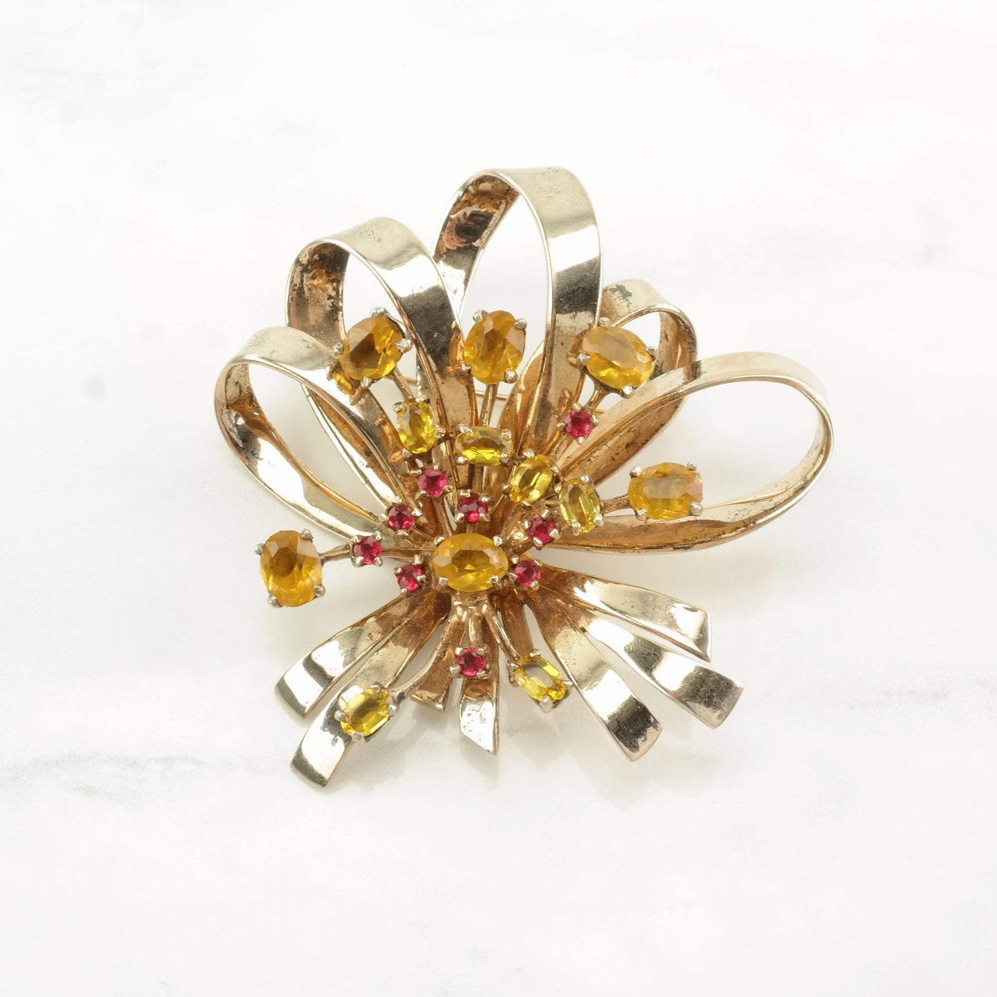 Ciner Sterling Silver Brooch Floral Yellow Retro