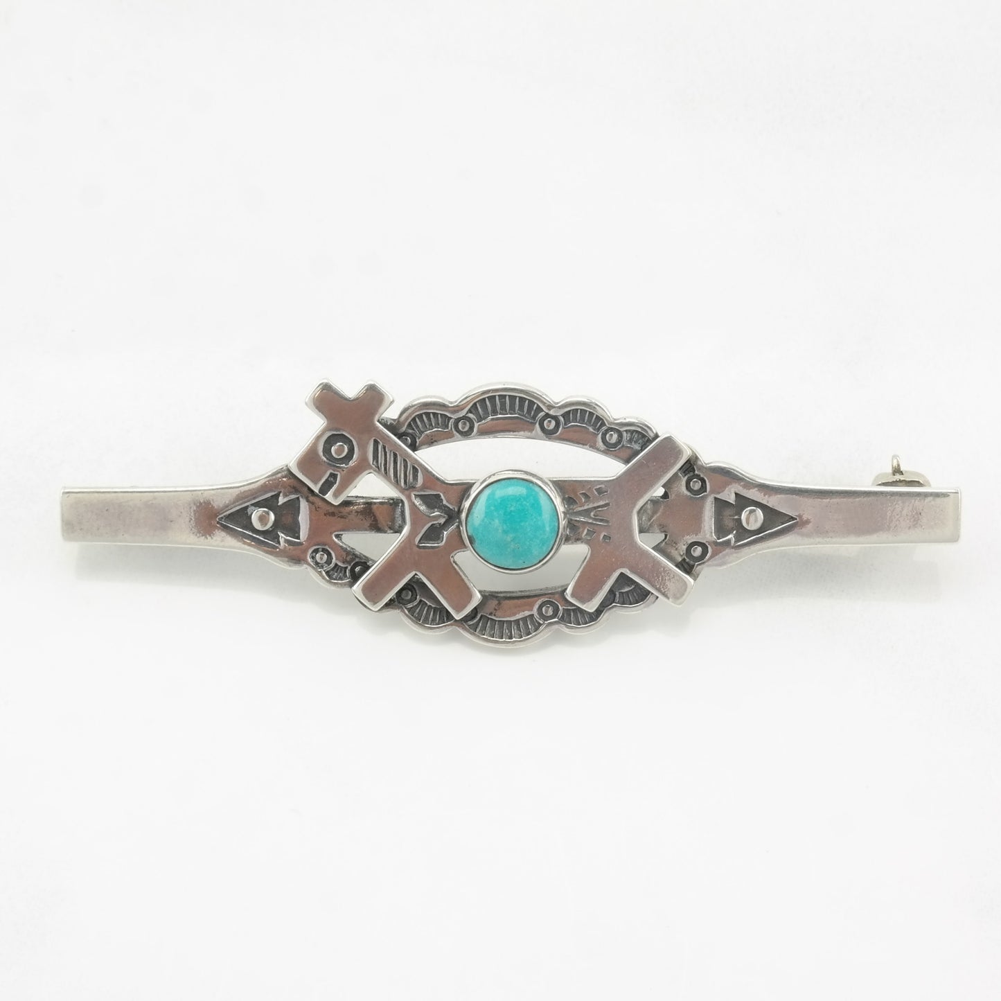 Native American Animal Brooch Stamped Blue Turquoise Sterling Silver