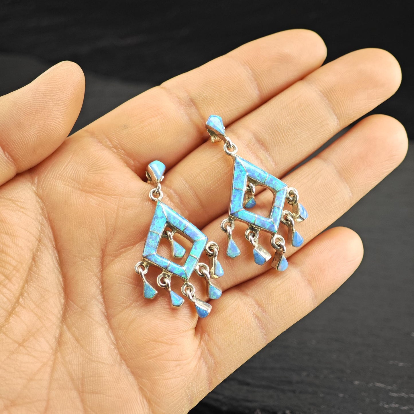 Blue Lab Opal Sterling Silver Stud Earrings ER3178