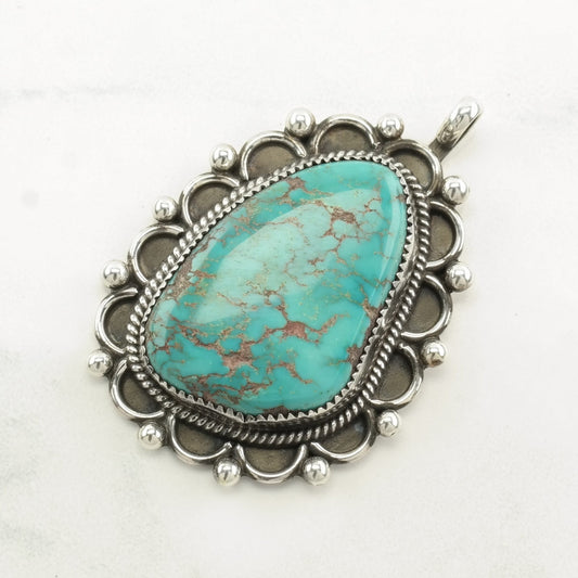 Native American Spiderweb Turquoise Scallop Sterling Silver Pendant