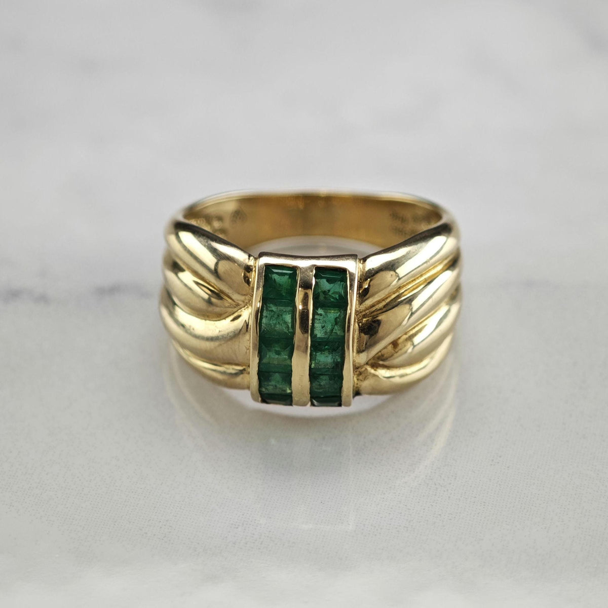 Natural Emerald 14K Gold Woven Band Ring Sz 9 R6787