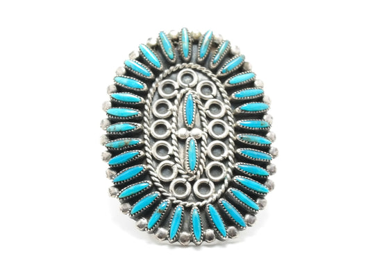 Vintage Zuni Ring Turquoise Sterling Silver Needle Point Size 8