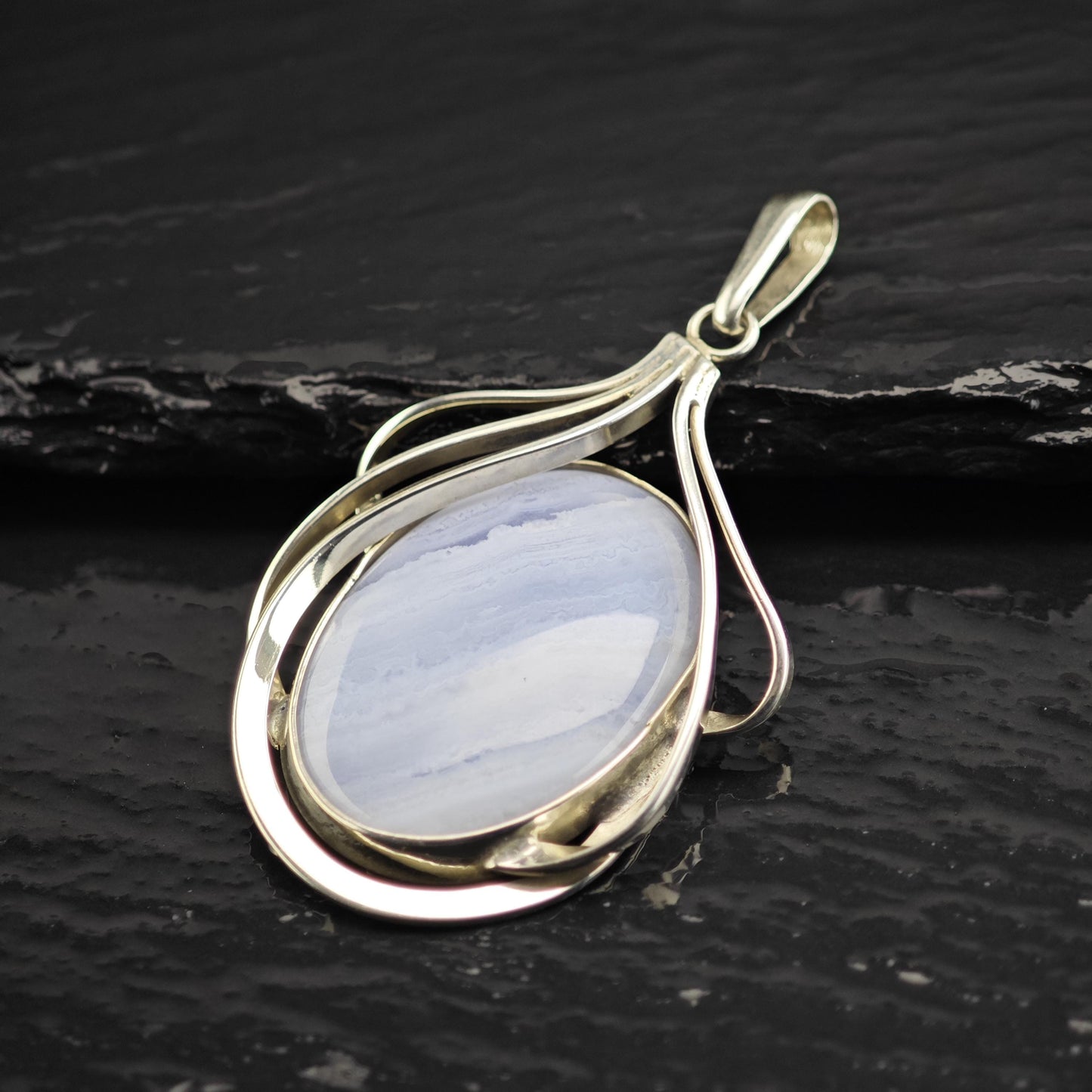 Blue Lace Agate Pendant Sterling Silver P3058