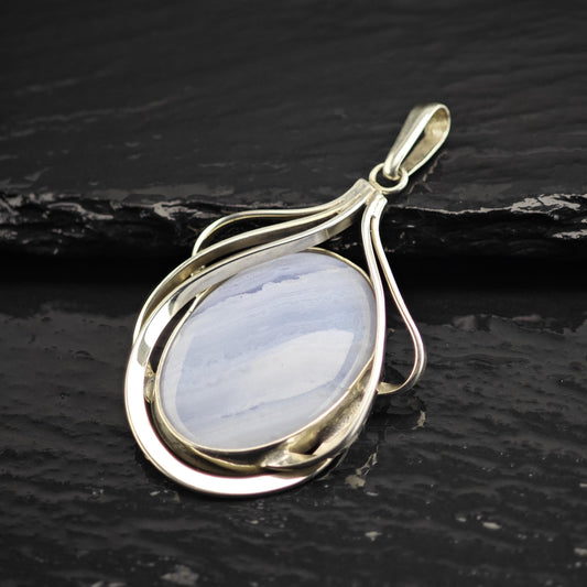 Blue Lace Agate Pendant Sterling Silver P3058