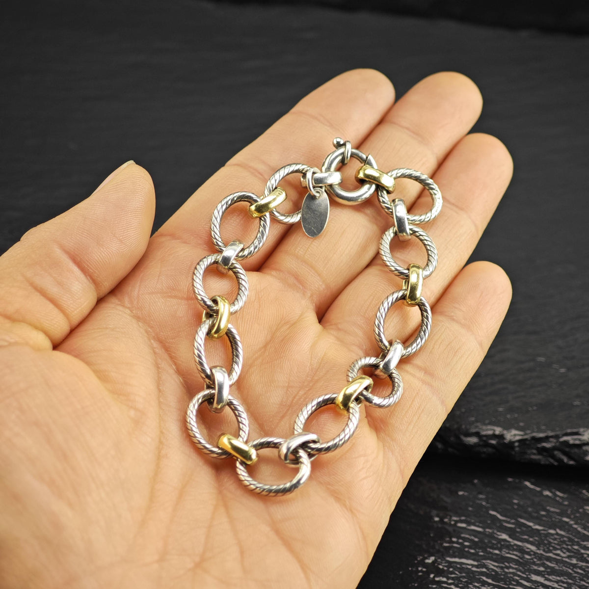 Vintage Phillip Gavriel 18K Gold Bracelet Sterling Silver Sz 6 1/2" BR3166