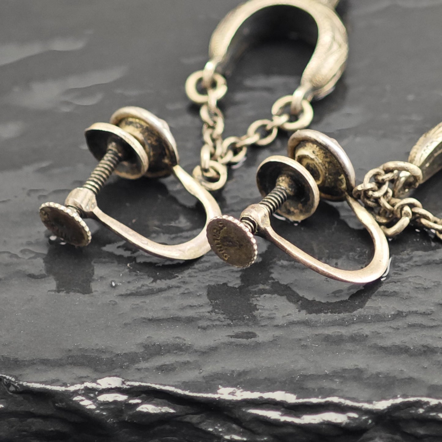 Antique Stirrups Equestrian Screw Back Sterling Silver Earrings ER3166