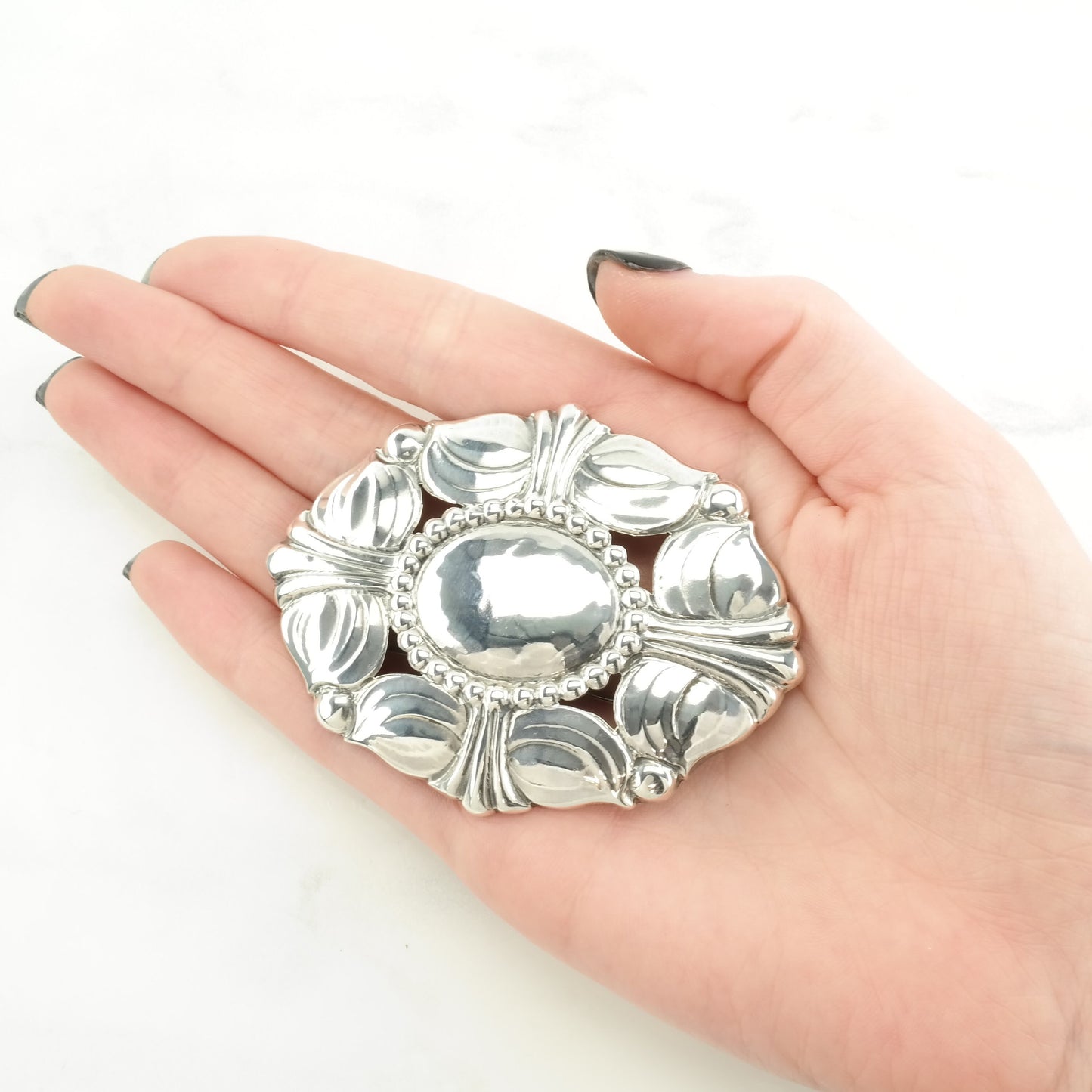 Vintage Kalo, Handwrought Sterling Silver Brooch Large Floral