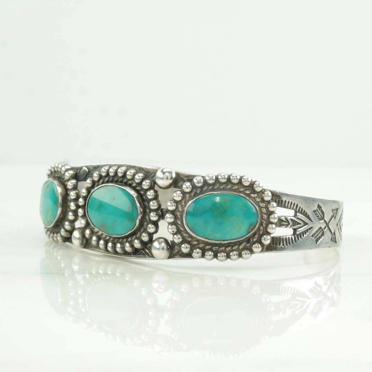 Native American Sterling Silver Cuff Bracelet Blue Gem, Turquoise