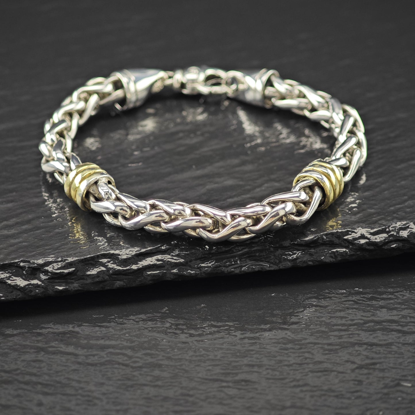 Two Tone Link Bracelet Sterling Silver Size 6 1/2"